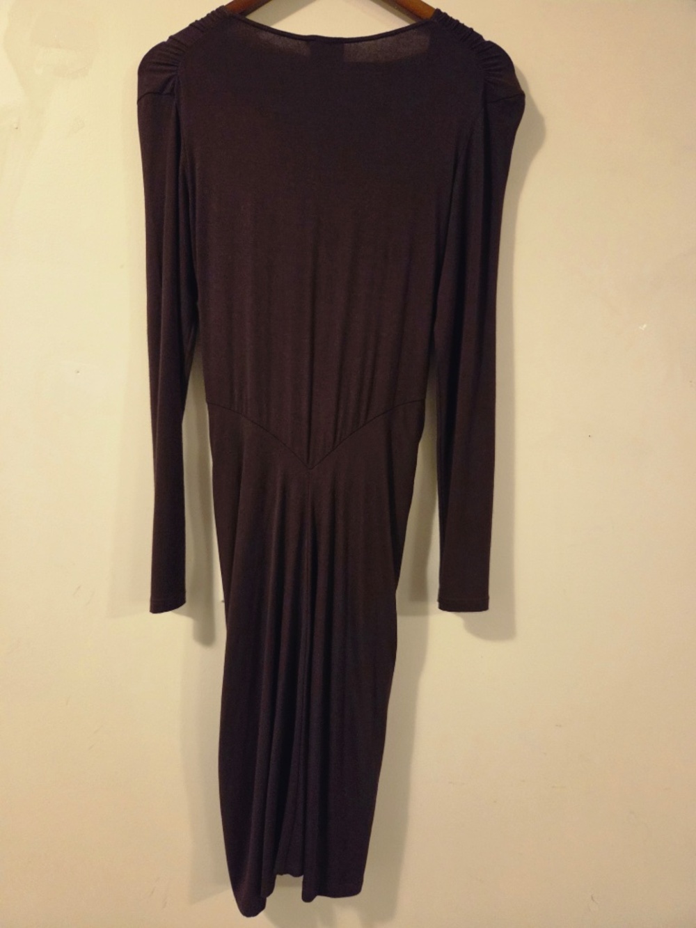 BAMBOO Faux wrap midi dress M brown long sleeves office work event stretch e - Picture 5 of 6